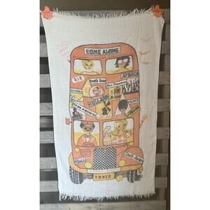 Vintage 1960s Monster Groovy Bus Beach Towel Faded Thin